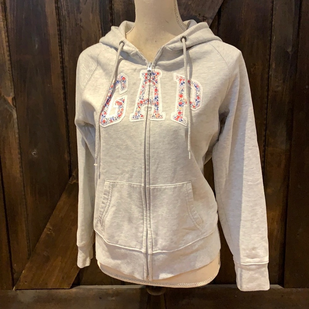 Gap full zip sweater with floral letters